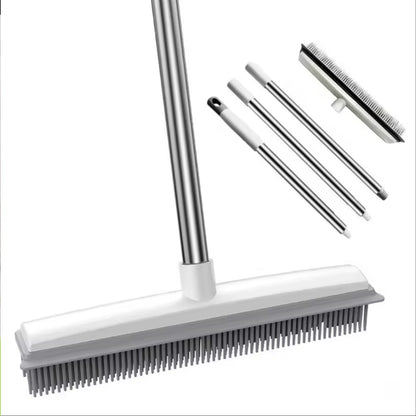 Rubber broom for pet hair and lint removal